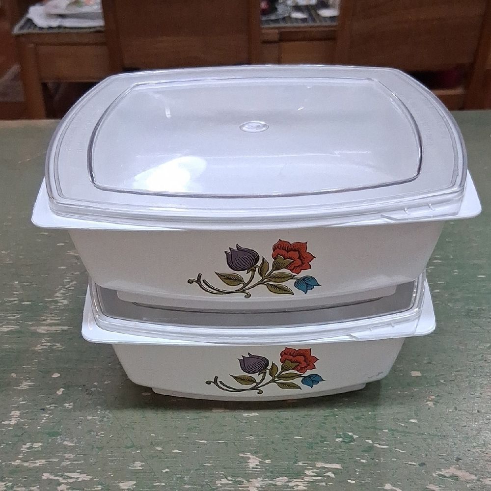 Vintage Hefty Floral Flower Leftover Food Containers Plastic With Lids 4pc Set.
